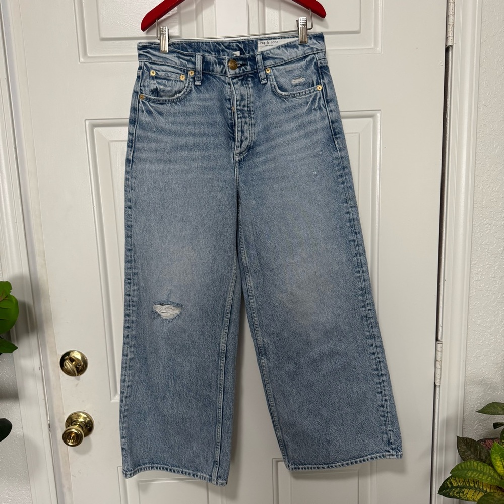Rag & Bone Andi Distressed High Waist Wide Leg Ankle Jeans Malvern Size 27 - Picture 2 of 14